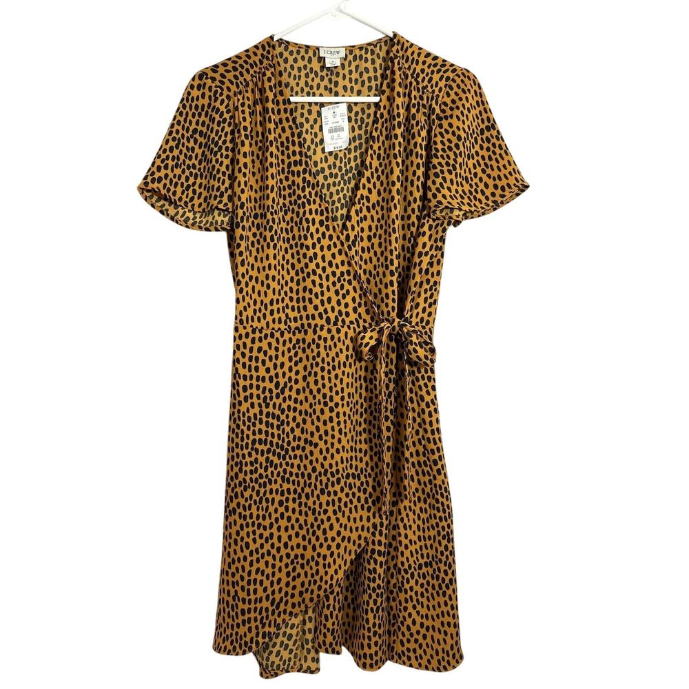 J Crew Womens Drapey Twill Leopard Wrap Dress Animal Print size 8 New